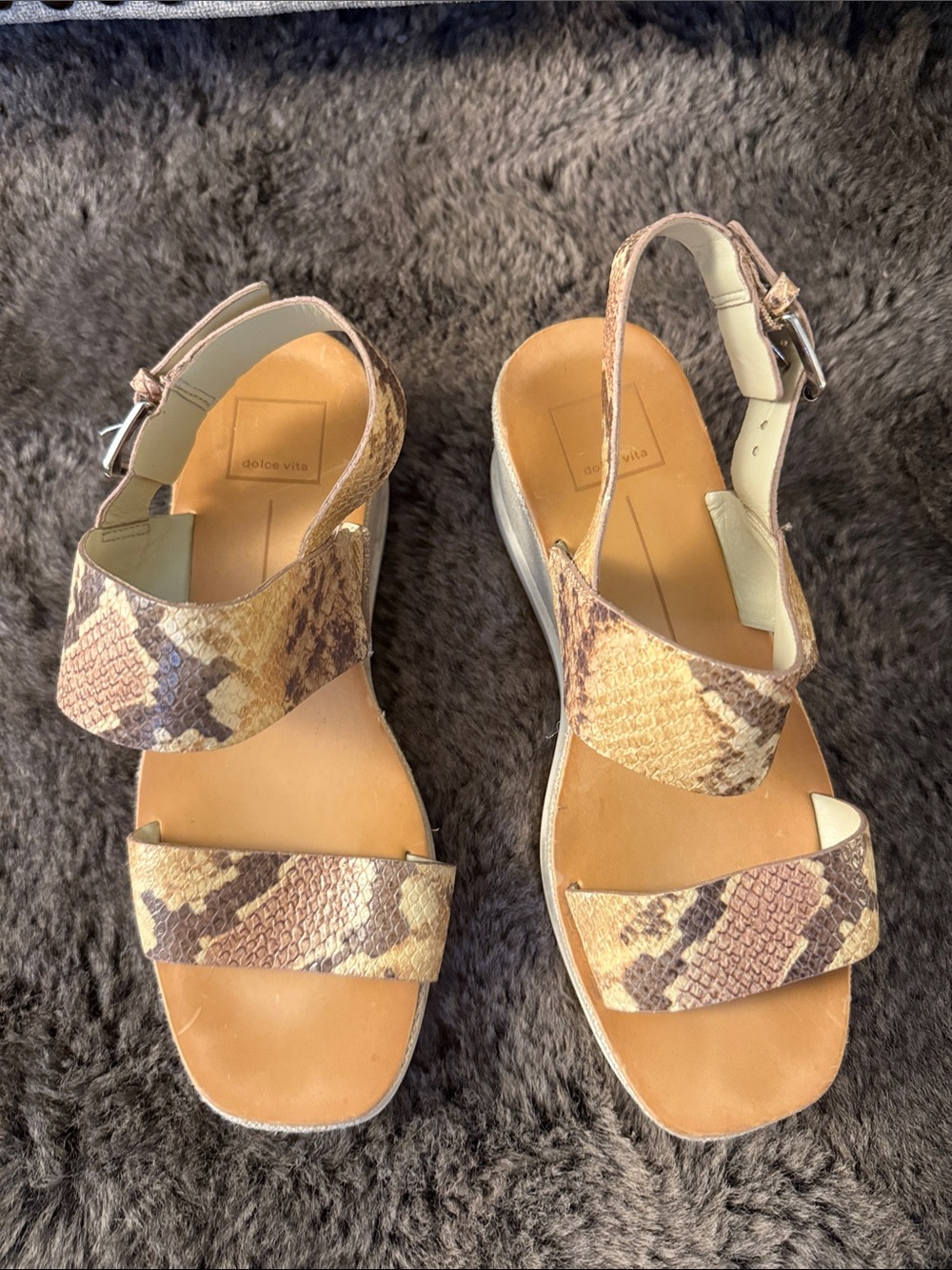 Dolce Vita Snake-Print Tan and Brown Slingback Sandals